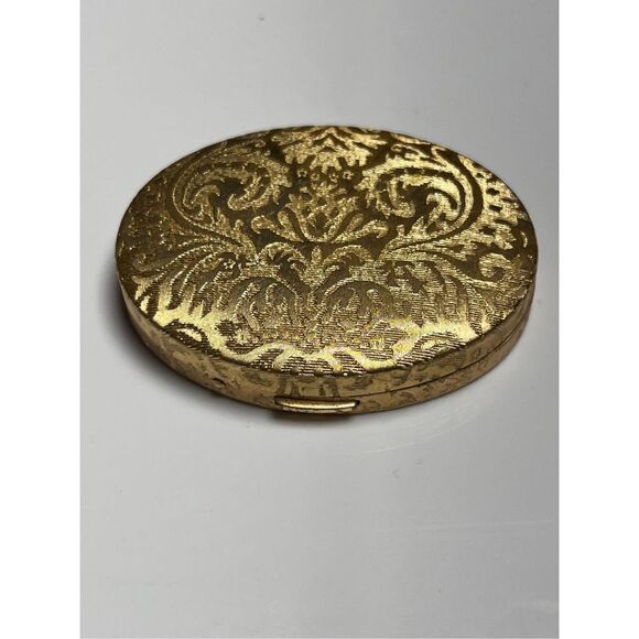 Vtg AVON Brocade Metal Refillable Ladies Powder Compact w Hinged Lid Empty - Picture 1 of 8